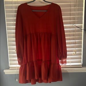 Amazon Red Long-Sleeve Mini Dress